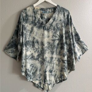 Tienda Ho Hand-Made Blue Tie Dye Chevron  Hem Rayon Top - OS Boho‎ Artsy Hippie